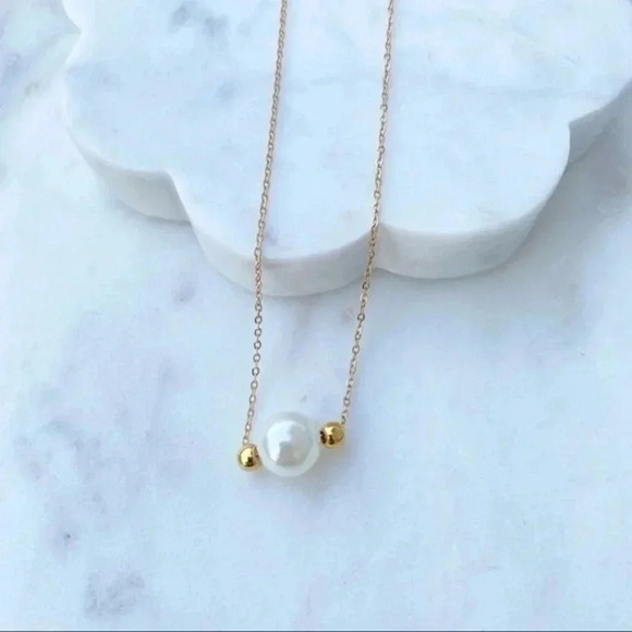 pearl Necklace 14k Gold Plated - Picture 3 of 6